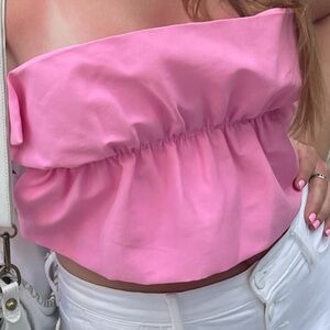 Pink strapless ruched top